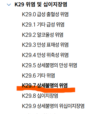K29.7상세불명의 위염